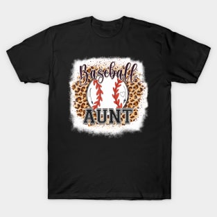 Baseball Aunt Leopard Bleached Womens Baseball Mothers Day T-Shirt